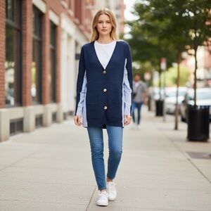 Blue Button Color Block Sweater
New